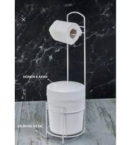 Lüks Banyo Mutfak Çöp Kovası Metal Standlı Tuvalet Wc Kağıtlık Seti (Tatlı Beyaz)