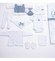 erkek bebek 0-3 ay organik pamuk at nakışlı 10 lu premium set (Mavi)