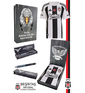 Beşiktaş Orijinal 24-25 Çubuklu Siyah-Beyaz Forma Kalem Hediyeli Ahşap Kutulu
