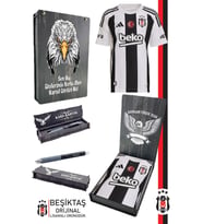 Beşiktaş Orijinal 24-25 Çubuklu Siyah-Beyaz Forma Kalem Hediyeli Ahşap Kutulu