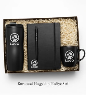 BK Gift Kişiye Özel Logolu Siyah Termos, Kupa, Defter, Tükenmez Kalem Kurumsal Hediye Seti-1  Kurumsal Welcome Kit, Yeni iş Hediyesi