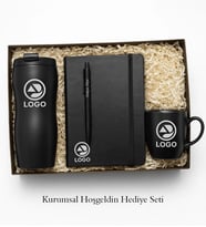 BK Gift Kişiye Özel Logolu Siyah Termos, Kupa, Defter, Tükenmez Kalem Kurumsal Hediye Seti-1  Kurumsal Welcome Kit, Yeni iş Hediyesi