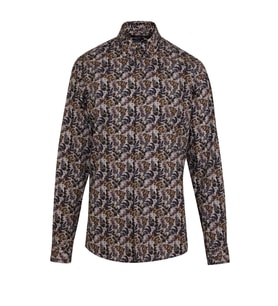 Hatemoğlu Kahverengi Modern Fit %100 Pamuk Desenli Gömlek