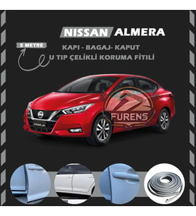 Nissan Almera Oto Araç Kapı Koruma Fitili 5metre Parlak Gri Renk