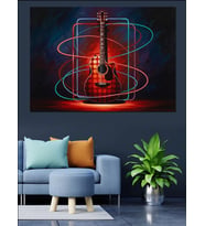 Neon Işıklı Gitar Duvar Sanatı Dekoratif Kanvas - Mdf Ahşap Tablo