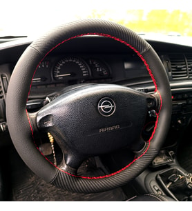 DİKİŞLİ DİREKSİYON KILIFI KARBON DERİ DAMARLI DERİ KIRMIZI DİKİŞLİ OPEL VECTRA B İÇİN