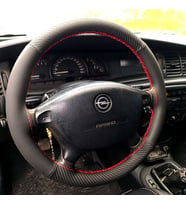 DİKİŞLİ DİREKSİYON KILIFI KARBON DERİ DAMARLI DERİ KIRMIZI DİKİŞLİ OPEL VECTRA B İÇİN