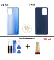 Xiaomi Mi 11T PRO Göksel Mavi Arka Pil Kapağı Batarya Kapağı Lazer Kesim + Yapıştırıcı ve Vida Seti