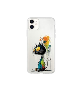 iPhone 11 ile Uyumlu Splash Kedi Tasarımlı Şeffaf Silikon Kılıf