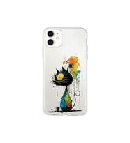 iPhone 11 ile Uyumlu Splash Kedi Tasarımlı Şeffaf Silikon Kılıf
