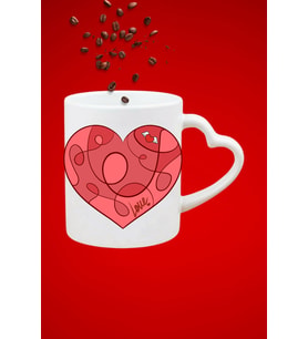 Love Kalp Baskılı Sevgiliye Hediye Kalp Kupa Bardak Porselen Çay Kahve Fincanı
