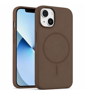 Coverzone ?phone 14 Plus ile Uyumlu Kadife ?� Y�zeyli Premium Silikon K?l?f MagSafe ile Uyumlu Kablosuz ?arj Destekli Darbe Emici Yumu?ak Dokulu Koruma Tasar?ml? Telefon K?l?f? Kahverengi
