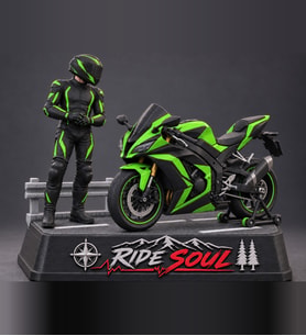 Ride Soul Erkek Motosikletçi Figürü Yeşil Siyah Diorama 3D Baskı Motor Hediyesi