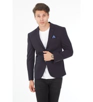 SPOSO 5116 İKİ DÜĞME TEK YIRTMAÇ ÖRME KUMAŞ DAR KALIP BLAZER CEKET (Lacivert)