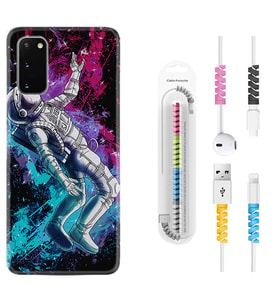 Samsung A02S A03S A10 A12 A13 A21S A22 Kılıf Kablo Koruma Spiral Silikon Astronot Signs 1753