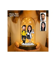 Kişiye Özel Çift Karikatür Fanus  Sevgili ve Evlilere Özel Işıklı Biblo