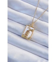 316L Çelik Zincir Altın Renk Beyaz Mineli Tarot Kolye 5886 - SSSSSS2141-5248