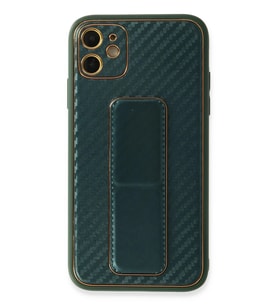 Durukar® iPhone 12 Kılıf Coco Karbon Standlı Kapak - Yeşil