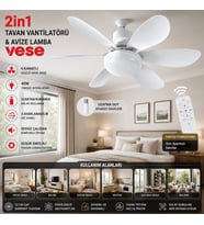 2İN1=TAVAN VANTİLATÖR - AVİZE LAMBA 40W KUMANDALI 6KNAT VNT-005 (5690)