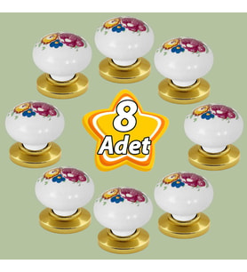 8 Adet Menekşe Kulp Beyaz Polimer Düğme Kulp Altın Tablalı Mobilya Mutfak Dolabı Çekmece Kulbu Kulpları