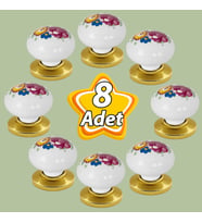 8 Adet Menekşe Kulp Beyaz Polimer Düğme Kulp Altın Tablalı Mobilya Mutfak Dolabı Çekmece Kulbu Kulpları