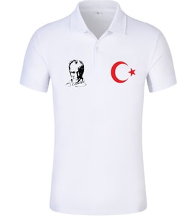 ATATÜRK AY YILDIZ BASKILI POLO YAKALI TİŞÖRT (Beyaz)