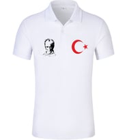 ATATÜRK AY YILDIZ BASKILI POLO YAKALI TİŞÖRT (Beyaz)