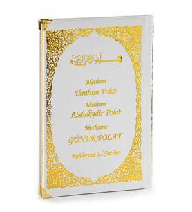 50 ADET - İsim Baskılı Ciltli Yasin Kitabı - Orta Boy - 128 Sayfa - Beyaz Renk - Dini Hediyelik