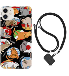 Apple iPhone 11 12 13 Mini Kılıf Boyun Askılı Silikon Miyavlamalar 1793