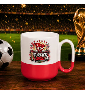 BK Gift Türkiye Taraftar Temalı Dünya Futbol Kupası Tasarımlı Kırmızı Joyful Kupa Bardak-4 Tek Yürek Milli Takım Ruhu