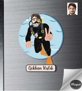 Kişiye Özel Dalgıç Erkek Ahşap Magnet -2