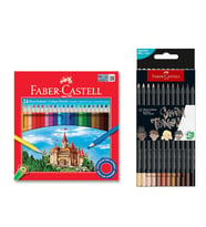 Faber Castell 24 Renk Kuru Boya ve 12 Renk Skin Tones Ten Renkleri İkisi Birarada Set