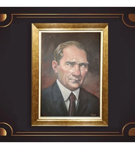 Altın Varaklı Çerçeveli Paspartulu Atatürk Tablo z5132 (Gold)