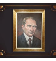 Altın Varaklı Çerçeveli Paspartulu Atatürk Tablo z5132 (Gold)