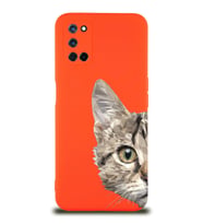 Oppo A52 Uyumlu Lansman Kılıf Catface Tasarımlı İçi Kadife Kapak-Turuncu (Şeffaf)