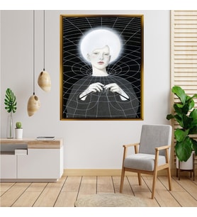 Tablore Surreal Sanat Örgü Ören Kadın Figürlü Kanvas Tablo Siyah Beyaz Geometrik Illüstrasyon Duvar Dekoru