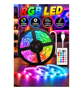 5M RGB Renk Değiştiren Kumandalı Şerit LED Işık – 4 Modlu Dekoratif Aydınlatma
