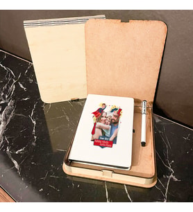 Babaya Hediye Fotoğraflı Ahşap Kutulu Defter Kalem Set