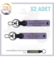 Motor Tutkunlarına, İsim Plaka ve 0+ Kan Grubu Yazılı Özel Üretim x2' li Anahtarlık, Armağan, Mor-Gr (Çok Renkli)