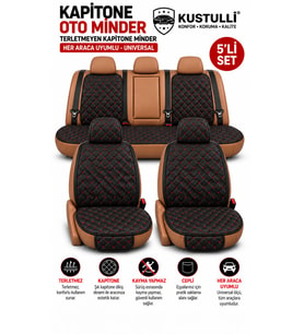 Kustulli Premium Oto Koltuk Minder Seti - FULL 5'li SET - Terletmez - Kolay Montaj - Kaymaz Taban- Oto Koltuk Kılıfı Cepli Model (Kırmızı)