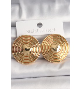Pirinç Gold Renk Kalp İşlemeli Daire Plaka Model Kadın Küpe 5886 - HEP-2717-6523