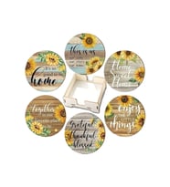 BİLGE tasarım Ahşap baskılı Bardak Altlığı 6 lı set Set AHŞAP ÖZEL TASARIM STAND KUTULU