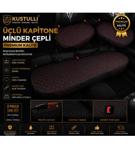 Kuştulli Terletmeyen kapitone oto koltuk minderi 3'lü set Cepli Model (Kırmızı)