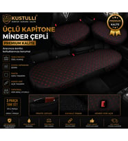 Kuştulli Terletmeyen kapitone oto koltuk minderi 3'lü set Cepli Model (Kırmızı)