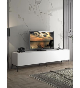 Wood'n Love Vega Premium 200 Cm Geniş Dolaplı Metal Ayaklı Tv Ünitesi - Beyaz / Siyah