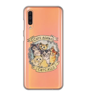 Samsung Galaxy A70 Uyumlu Sevimli Kediler Tasarımlı Şeffaf Telefon Kılıfı