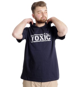 Mode XL Büyük Beden Erkek T-shirt Kapşonlu TOXIC 23119 Lacivert