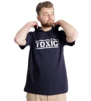 Mode XL Büyük Beden Erkek T-shirt Kapşonlu TOXIC 23119 Lacivert