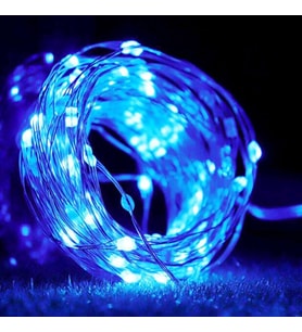DEKOR DÜĞÜN IŞIKLARI MAVİ PİLLİ LED IŞIK MAVİ 10 METRE LED IŞIK MAVİ PİLLİ IŞIK BLUE LED LİGHT