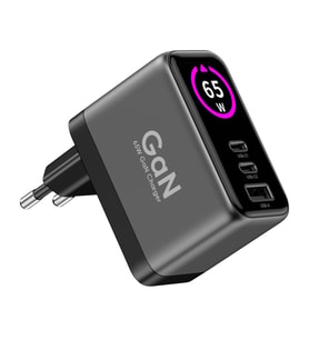 Xenon Smart Hızlı Şarj Adaptörü  65W, GaN, 2x USB-C ve 1 USB-A Çıkışlı, PD PPS, Dijital Güç Ekranlı (A.Siyah)